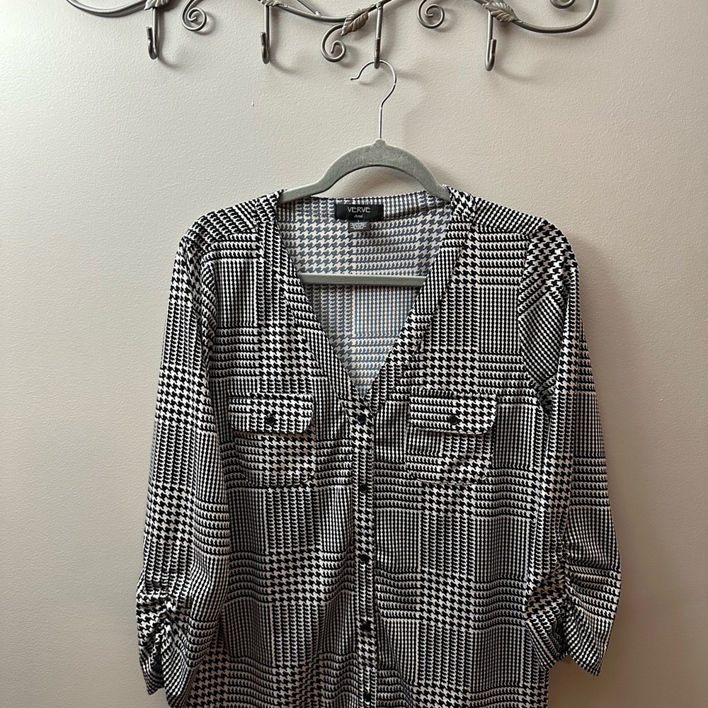 Verve Ami Monochrome Houndstooth Blouse